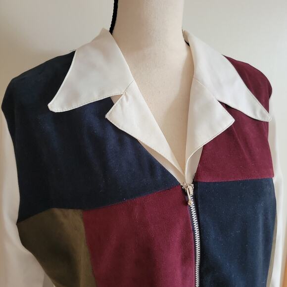 Vintage Ilyza Faux Suede Patchwork Blouse Sz L - Picture 2 of 9
